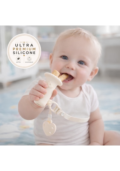 Tgm Baby Minilok Ultra Premium Silikon Rusk Tutucu Ve Emzik Askısı Krem
