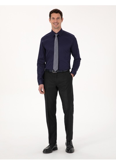 Cacharel Lacivert Slim Fit %100 Pamuk Non Iron Kolay Ütülenebilir Klasik Gömlek