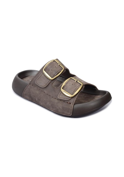 Qramed Orthopedix Çift Bantlı Tokalı Unisex Spor Terlik Qr25100 Kahverengi