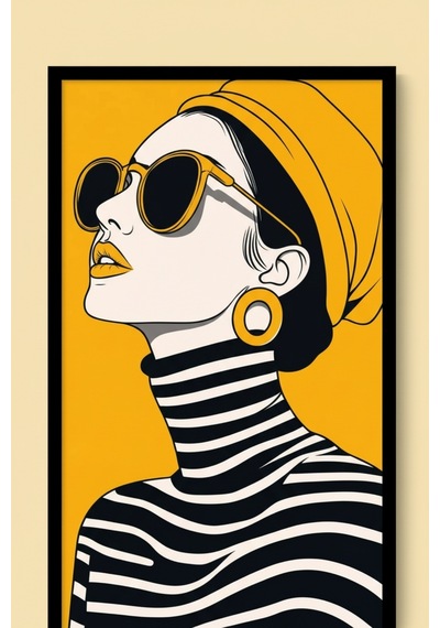 Kadın Figürlü Dekoratif Duvar Tablosu 25x60 Cm Siyah Çerçeveli Modern Dikey Tablo