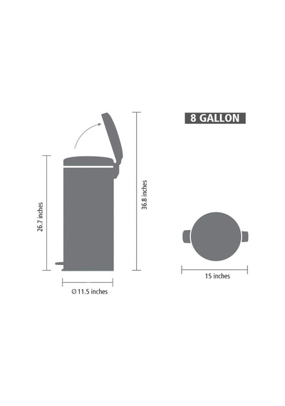 Tret Çöp Kovası, İç Kovalı, Plastik, Çelik, Mineral Concrete Grey, 30 Litre Çok Renkli