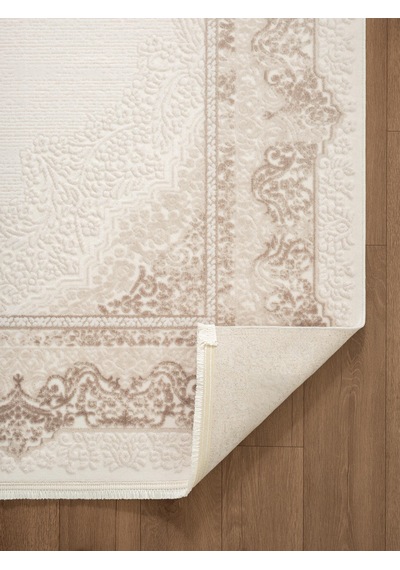 Look Classıc Lk004g Çerçeveli Krem Klasik Desen Akrilik Dokuma Taban Tozuaz Oturma Odası Halısı-1032 Krem