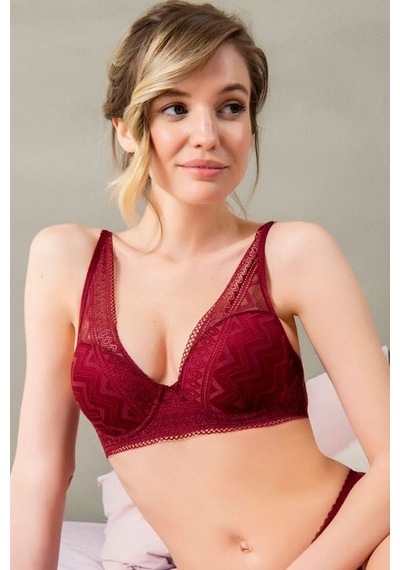Magic Form 3748 Zigzag Desenli Dantelli Destekli Sütyen-bordo Bordo