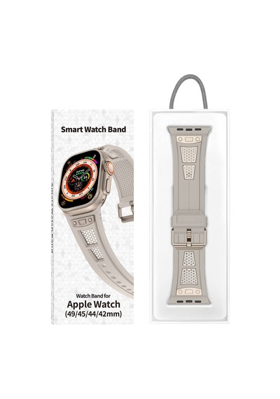 Apple Uyumlu  Watch  7/8/9 45mm Hava Alabilen Delikli Metal Süslemeli Desenli Silikon Kordon
