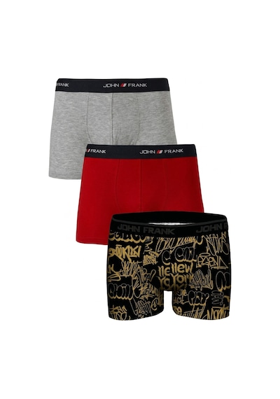 John Frank Logolu Pamuklu 3'lü Paket Boxer Erkek Boxer Jfbs3 Gri-kırmızı-ssarı