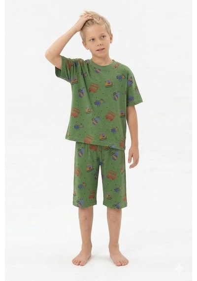 Isobel Kids İsob İş Makineleri Desenli %100 Pamuk Erkek Çocuk Şortlu Pijama Takımı 3-13 Yaş 9110136-9130124 Renkli
