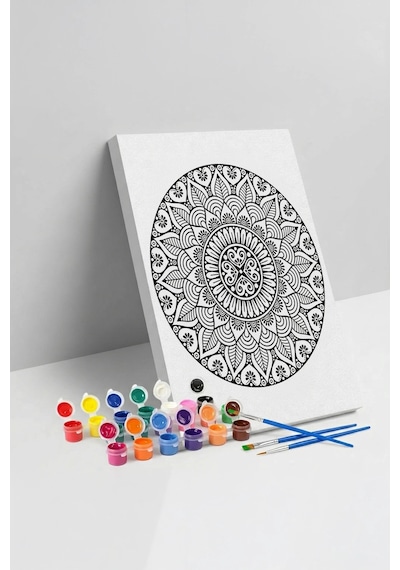 Oval Çiçek Mandala Tuval Boyama Seti 40x50 Cm
