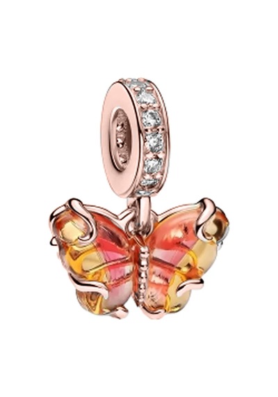 Fubena Sarı Ve Turuncu Tonlu Murano Rose Kelebek Sallantılı Charm Gümüş