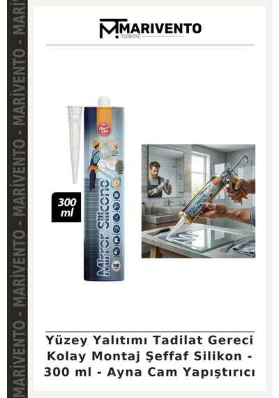 Yüzey Yalıtımı Tadilat Gereci Kolay Montaj Şeffaf Silikon - 300 Ml - Ayna Cam Yapıştırıcı
