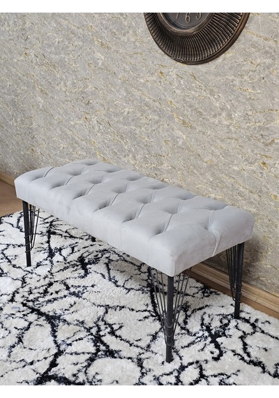 Zafir Siyah Boyalı Tel Ayaklı 90 Cm Puf Bench - Puf - Bench - Kasalı Oturak - Oturak - Yatak Ucu Puf Gri