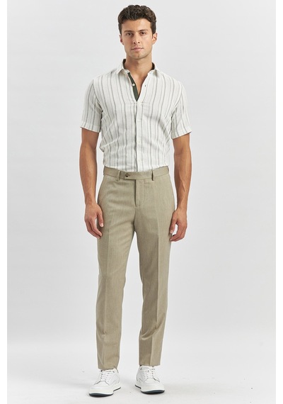 İmza Bej Kendinden Desenli Bez Ayağı Slim Fit Classic Pantolon 1003240165 Bej