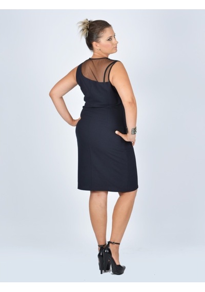 Nidya Moda Büyük Beden Tül Kombinli Elbise-4011L Çok Renkli