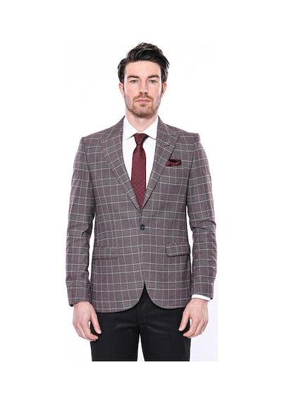 Wessi Ekose Slim Fit Bordo Erkek Ceket - Wessi Bordo