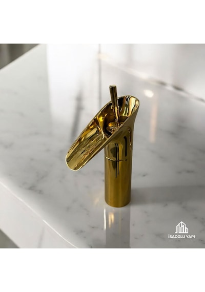 İsaoğlu Yapı Gold Şelale Musluk Nostaljik Tasarım Lavabo Bataryası Gold Armatür Gold