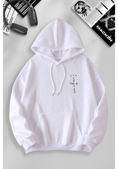 Macklin Unisex Kadın Erkek Cactus Jack Dark Özel Tasarım Baskılı Kapşonlu Sweatshirt Beyaz Mck1100 Beyaz