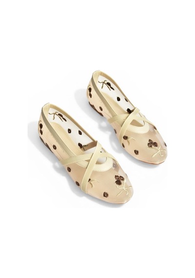 Fox Shoes Y811897015 Bej File Çiçek Motifli Kadın Babet