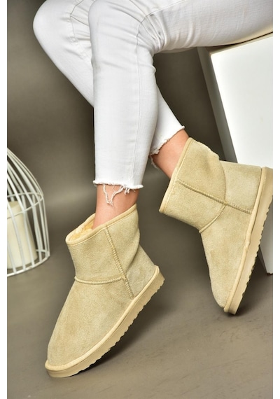 Fox Shoes R612026502 Bej Süet İçi Tüylü Kadın Bot Bej
