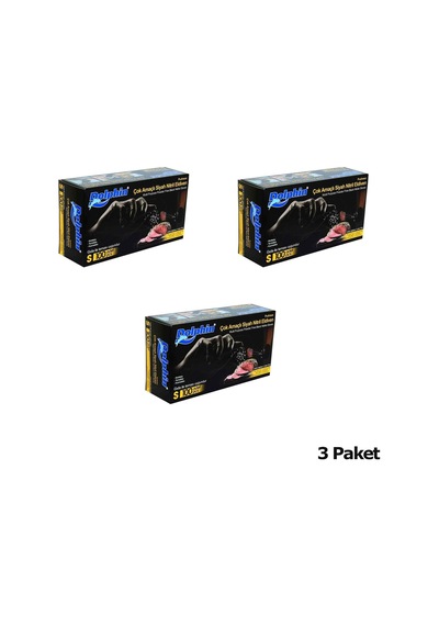 Dolphin Tek Kullanımlık Lateks Siyah Pudrasız Nitril Muayne Eldiveni Small Küçük Boy - 100'lü 3paket