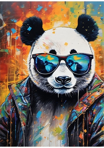 Gözlüklü Panda Model Ahşap Tablo 35cm X50cm