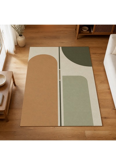 Kartela Halı Eksen Kemerli Modern Halı Adaçayı Yeşili Kaymaz Taban Makinede Yıkanabilir 80x120 Cm