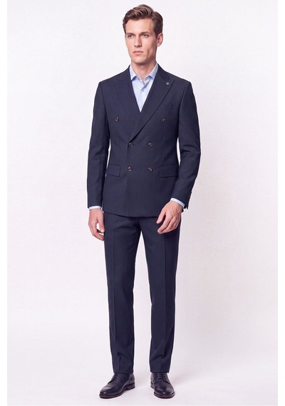 Efor Slim Fit Çift Yırtmaç %95 Pamuk Sık Çizgili Lacivert Kruvaze Takım Elbise Tk 944