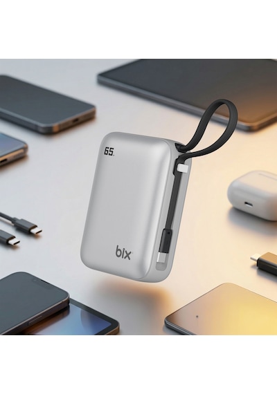 Bix Pb120 20000mah 65w Type-c Pd Kompakt Tasarımlı Dijital Göstergeli Powerbank Taşınabilir Hızlı Şarj Cihazı Gümüş