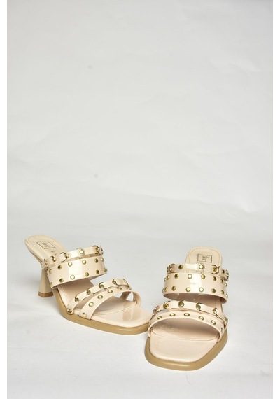 Fox Shoes U518280408 Bej Rugan Kalın Topuklu Kadın Terlik Bej