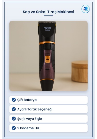 Saç Ve Sakal Tıraş Makinesi Çift Bataryalı Tarak Ayarlı Şarjlı Fi