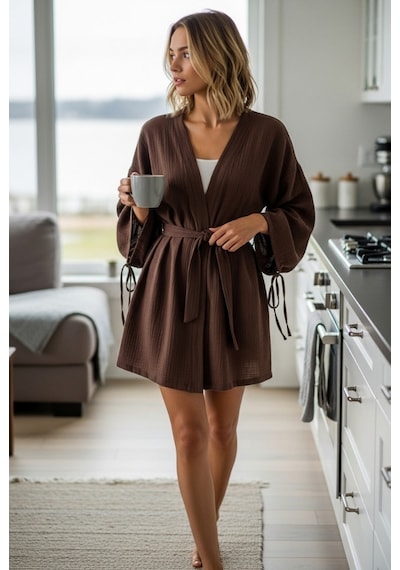 Combattente Exclusive Products Yeni Sezon Müslin Kimono - Bağlamalı Kol Detayı, Lüks Oversize Kadın Kimono - Oeko-tex Sertifikalı Kumaş Kahverengi Combattente Exclusive Products Yeni Sezon Müslin Kimono - Bağlamalı Kol Detayı, Lüks Oversize Kadın Kimono - Oeko-tex Sertifikalı Kumaş Kahverengi