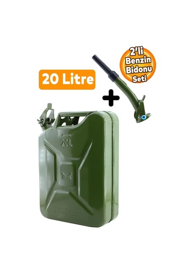20 Litre Metal Benzin Bidonu 2 Li Set Sızdırmaz Kapaklı Akıtma Aparatlı Dayanıklyakıt Taşıma Bidonu