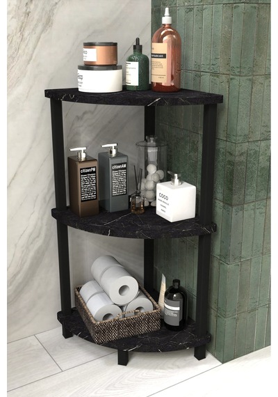 Decoline Banyo Rafı 3 Katlı Moblen Modern Organizer Depolama Ünitesi-siyah Mermer Siyah Mermer