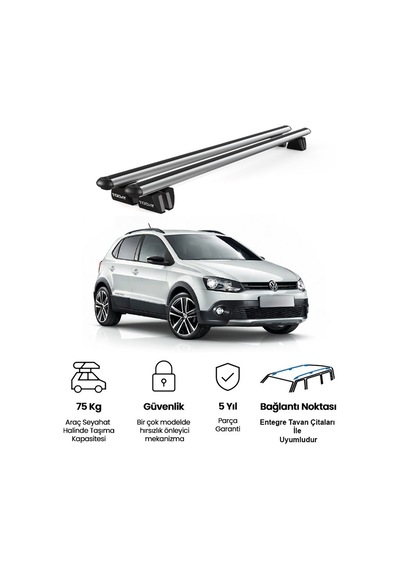 Pençe Volkswagen Polo Cross 2010 Ve Sonrası Uyumlu Gri Ara Atkı Port Bagaj Tavan Barı