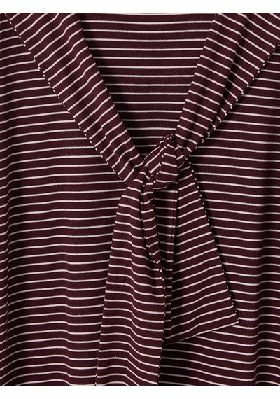 Lcw Modest Bordo Bağlama Detaylı Çizgili Elbise
