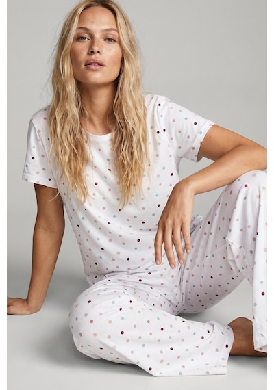 Siyah İnci Pamuklu Örme Pijama Takımı 8025 Beyaz Renkli Puan