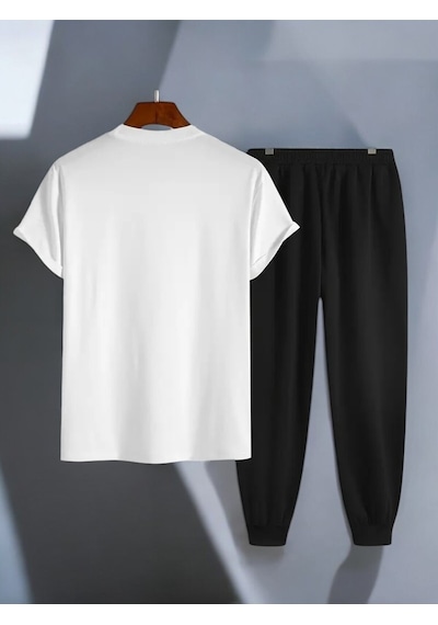 Uyguntarz Unisex Pırlantalı Kadın Portresi Tasarım Basklı Tshirt Eşofman Takımı Beyaz
