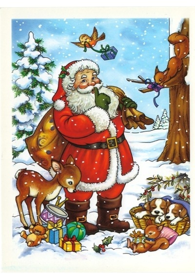 Kartpostal 4 Lü Yılbaşı Noel Baba