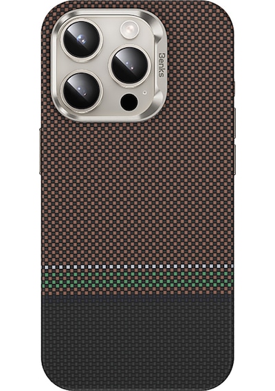 Apple Uyumlu iPhone 15 Pro Max Kılıf Magsafe Şarj Özellik Karbon Fiber Benks Prestige Armorpro Kevlar Kapak Gold