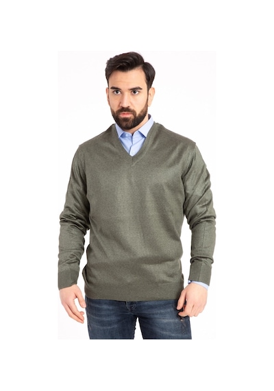 Nacar Store Erkek Haki V Yaka Ince Yün Triko Kazak