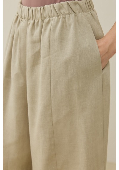 Molene Natürel Barrel Fit Keten Pantolon