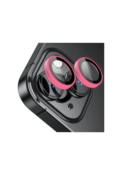 Buff Apple Uyumlu iPhone 15 / 15 Plus Neon Metal Lens Koruyucu Pembe