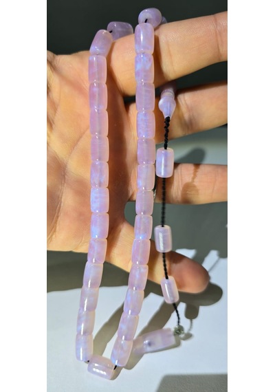 Ağır Püsküllü Pembe Sentetik Opal Kesme Tesbih Açık Pembe