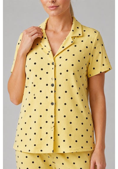 Sarı Puantiyeli Düğmeli Pijama Takımı 4642-sarı