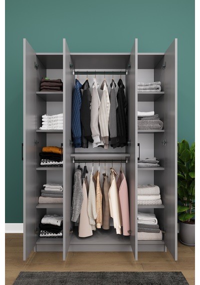 Lüks 4 Kapaklı Gardırop %100 MDF Askılı Çok Amaçlı Düzenleyici Elbise Dolabı G08