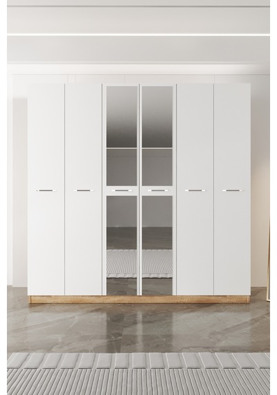 Aeka Ae-2191 Hisar Aynalı 6 Kapaklı Çok Bölmeli Askılı Ve Raflı Geniş Hacimli Gardırop 210x210 Cm Sonoma - Beyaz Aeka Ae-2191 Hisar Aynalı 6 Kapaklı Çok Bölmeli Askılı Ve Raflı Geniş Hacimli Gardırop 210x210 Cm Sonoma - Beyaz