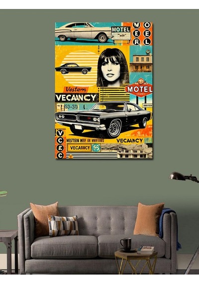 Kanvas Tablo Retro Motel Çıkışı 50cmx70cm