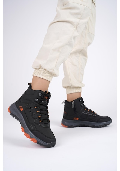 Muggo Alaska Unisex Garantili Trekking Outdoor Bağcıklı Yandan Fermuarlı Kışlık Bot Siyah Çok Renkli