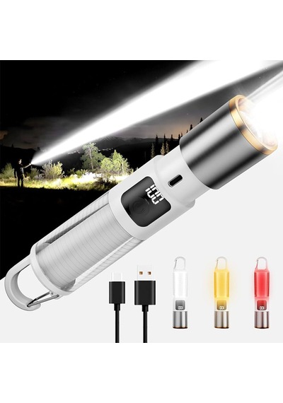 Lunaev 2'si 1 Arada Kamp - Çok Amaçlı El Feneri Usb Şarjlı Zoom 6 Fonksiyon Işık Doğal - Renkli Askı Açık Ahşap