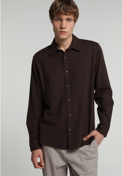 Colin's Colins Regular Fit Shirt Neck Düz Erkek Kahverengi Uzun Kol Gömlek Cl1082606 Q1.v2 Brw