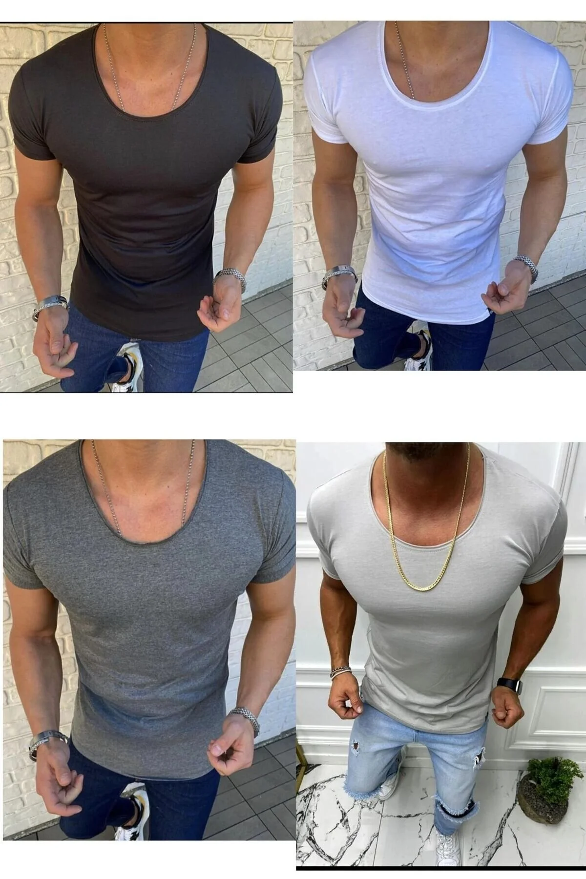 Erkek 4 Lü Paket Oval Yaka Açık Yaka Siyah Beyaz Koyu Gri Açık Gri Tişört T-shirt Siyah-beyaz-koyu Gri-açık Gri Erkek 4 Lü Paket Oval Yaka Açık Yaka Siyah Beyaz Koyu Gri Açık Gri Tişört T-shirt Siyah-beyaz-koyu Gri-açık Gri