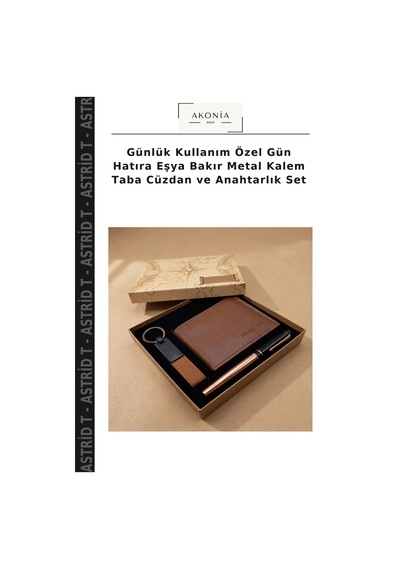 Astrid T Günlük Kullanım Özel Gün Hatıra Eşya Bakır Metal Kalem Taba Cüzdan Ve Anahtarlık Set Çok Renkli
